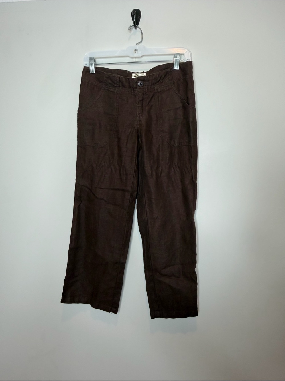 Vintage Y2K Old Navy Linen Capri Pants Womens 2 Brown Low Rise Cropped Utility